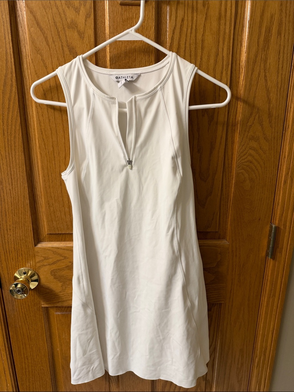 Athleta White Sleeveless Mini Dress with Front Zip